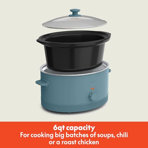 bella 6.0 Qt Manual Slow Cooker, Ceramic Nonstick Coating, 3 Temperature Settings, Dishwasher Safe Stoneware Pot and Tempered Glass Lid, Cool Touch Handles & Tangle Free Cord Wrap, Surf - My Kitchen Products