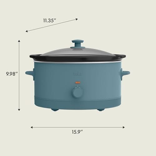 bella 6.0 Qt Manual Slow Cooker, Ceramic Nonstick Coating, 3 Temperature Settings, Dishwasher Safe Stoneware Pot and Tempered Glass Lid, Cool Touch Handles & Tangle Free Cord Wrap, Surf - My Kitchen Products