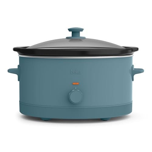 bella 6.0 Qt Manual Slow Cooker, Ceramic Nonstick Coating, 3 Temperature Settings, Dishwasher Safe Stoneware Pot and Tempered Glass Lid, Cool Touch Handles & Tangle Free Cord Wrap, Surf - My Kitchen Products