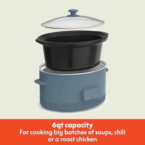bella 6.0 Qt Programmable Slow Cooker, Ceramic Nonstick Coating, Adjustable Temperature & Cooking Times, Dishwasher Safe Stoneware Pot & Tempered Glass Lid, Tangle Free Cord Wrap, Surf - My Kitchen Products