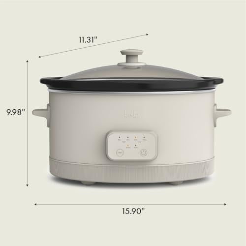 bella 6.0 Qt Programmable Slow Cooker, Ceramic Nonstick Coating, Adjustable Temperature & Cooking Times, Dishwasher Safe Stoneware Pot & Tempered Glass Lid, Tangle Free Cord Wrap, Oatmilk - My Kitchen Products