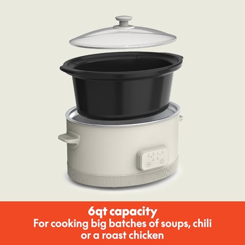 bella 6.0 Qt Programmable Slow Cooker, Ceramic Nonstick Coating, Adjustable Temperature & Cooking Times, Dishwasher Safe Stoneware Pot & Tempered Glass Lid, Tangle Free Cord Wrap, Oatmilk - My Kitchen Products