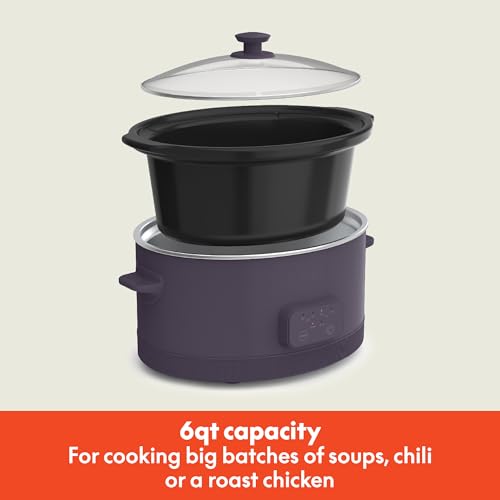 bella 6.0 Qt Programmable Slow Cooker, Ceramic Nonstick Coating, Adjustable Temperature & Cooking Times, Dishwasher Safe Stoneware Pot & Tempered Glass Lid, Tangle Free Cord Wrap, Plum - My Kitchen Products