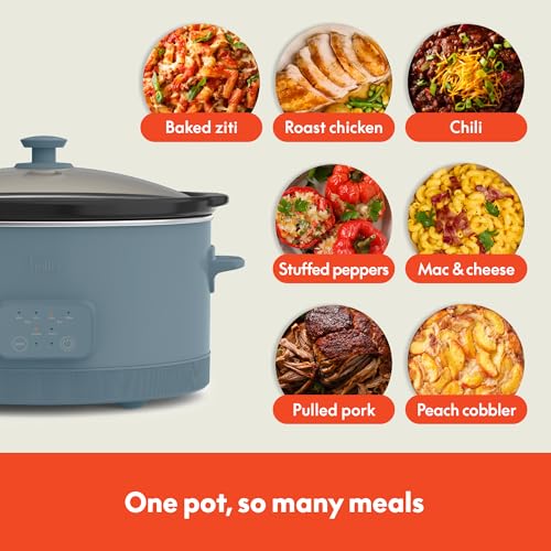 bella 6.0 Qt Programmable Slow Cooker, Ceramic Nonstick Coating, Adjustable Temperature & Cooking Times, Dishwasher Safe Stoneware Pot & Tempered Glass Lid, Tangle Free Cord Wrap, Surf - My Kitchen Products