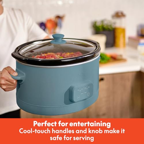 bella 6.0 Qt Programmable Slow Cooker, Ceramic Nonstick Coating, Adjustable Temperature & Cooking Times, Dishwasher Safe Stoneware Pot & Tempered Glass Lid, Tangle Free Cord Wrap, Surf - My Kitchen Products