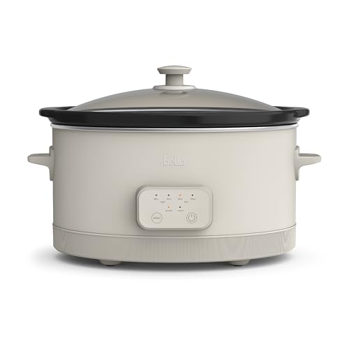 bella 6.0 Qt Programmable Slow Cooker, Ceramic Nonstick Coating, Adjustable Temperature & Cooking Times, Dishwasher Safe Stoneware Pot & Tempered Glass Lid, Tangle Free Cord Wrap, Oatmilk - My Kitchen Products