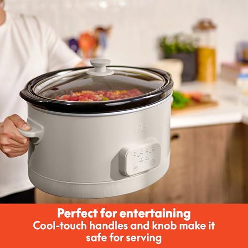 bella 6.0 Qt Programmable Slow Cooker, Ceramic Nonstick Coating, Adjustable Temperature & Cooking Times, Dishwasher Safe Stoneware Pot & Tempered Glass Lid, Tangle Free Cord Wrap, Oatmilk - My Kitchen Products
