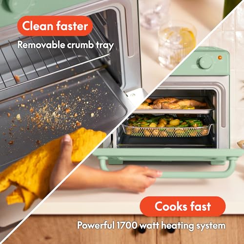 bella Air Fry Toaster Oven, 7 Preset Cooking Options, Dishwasher-Safe EverGood Coated Trays Included, 60-Minute Auto Shutoff w Audible Timer, Power Indicator Light, 1700 Watt, Seaglass - My Kitchen Products