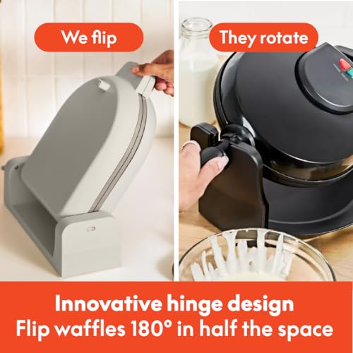 bella Flip-n-Store Waffle Maker with EverGood™ Ceramic Nonstick Coating, Fits-anywhere™ Kitchenware, Power Indicator Light, Cool Touch Handle & Cord Wrap, 7” Wide & 1" Deep Plates, 1000 Watt, Oatmilk - My Kitchen Products