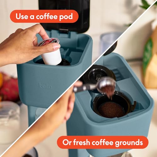BELLA Single Serve Coffee Maker, K Cup & Coffee Ground Compatible with Removable, Adjustable Drip Tray, Auto Shutoff & Reusable Dishwasher Safe Accessories, Brews 6oz to 14oz, 1000 Watt, Surf - My Kitchen Products