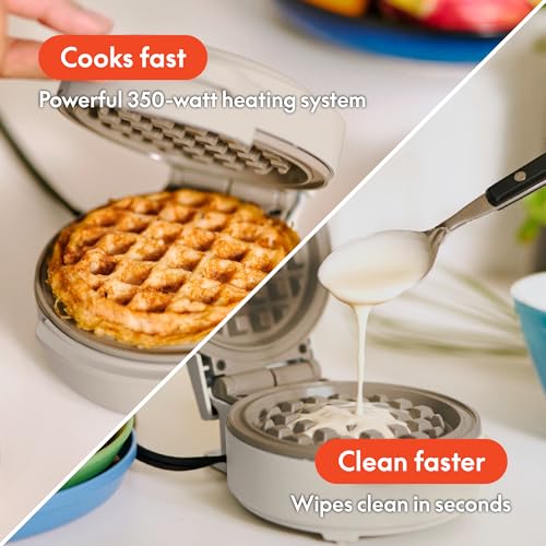 bella Snack-n-Store Mini Waffle Maker, EverGood™ Ceramic Nonstick Coating, Cord Wrap, Ready Indicator Light & Cool Touch Handles, Stackable Design & Customizable Plates, 350 Watt, Oatmilk - My Kitchen Products