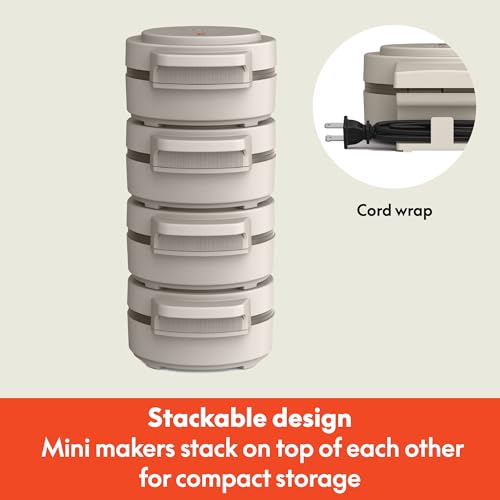 bella Snack-n-Store Mini Waffle Maker, EverGood™ Ceramic Nonstick Coating, Cord Wrap, Ready Indicator Light & Cool Touch Handles, Stackable Design & Customizable Plates, 350 Watt, Oatmilk - My Kitchen Products