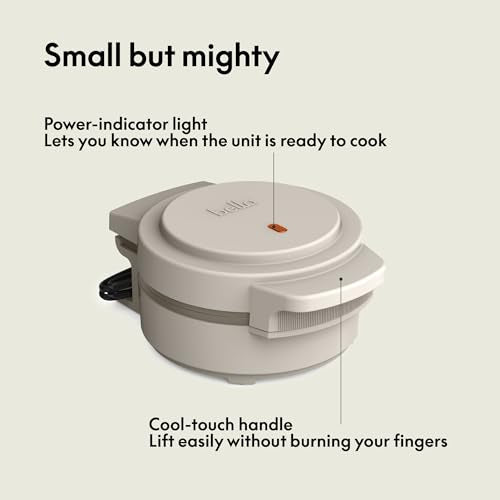bella Snack-n-Store Mini Waffle Maker, EverGood™ Ceramic Nonstick Coating, Cord Wrap, Ready Indicator Light & Cool Touch Handles, Stackable Design & Customizable Plates, 350 Watt, Oatmilk - My Kitchen Products