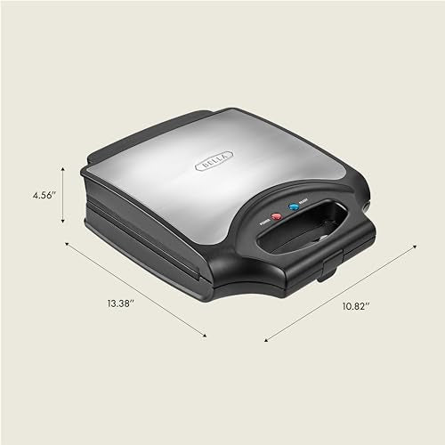 bella Waffle Iron - 4 Square Belgian Waffle Maker, Non-stick Extra Large Plates for Easy Cleanup - Compact Design, Stainless Steel, Black, 1400W - My Kitchen Products