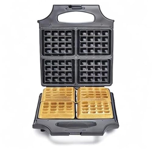 bella Waffle Iron - 4 Square Belgian Waffle Maker, Non-stick Extra Large Plates for Easy Cleanup - Compact Design, Stainless Steel, Black, 1400W - My Kitchen Products