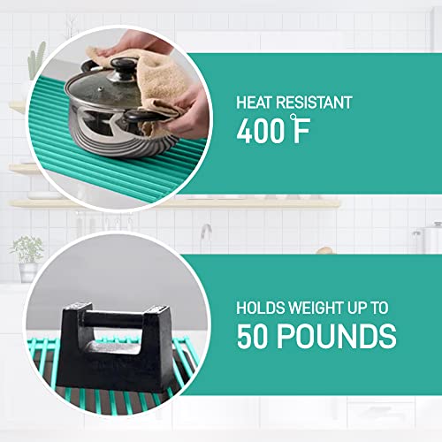 Bellemain Dish Rack Over Sink, Roll Up Dish Drying Rack | Silicone & Stainless Steel Dish Drainer, Dish Drying Mat, Space Saving Drying Rack (Green, Medium) - My Kitchen Products