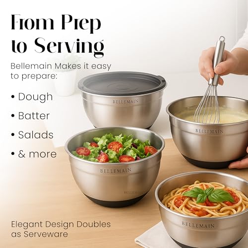 Bellemain Mixing Bowls with Lids Set - Stainless Steel Mixing Bowls with Airtight Lids - Food Storage Containers - 3PCS Set with Non-Slip Bottoms Kitchen Essentials for Baking - Serving - My Kitchen Products