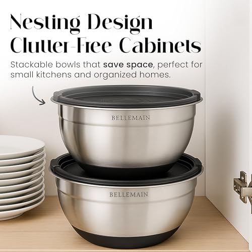 Bellemain Mixing Bowls with Lids Set - Stainless Steel Mixing Bowls with Airtight Lids - Food Storage Containers - 3PCS Set with Non-Slip Bottoms Kitchen Essentials for Baking - Serving - My Kitchen Products