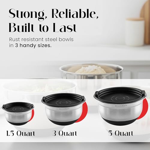 Bellemain Mixing Bowls with Lids Set - Stainless Steel Mixing Bowls with Airtight Lids - Food Storage Containers - 3PCS Set with Non-Slip Bottoms Kitchen Essentials for Baking - Serving - My Kitchen Products
