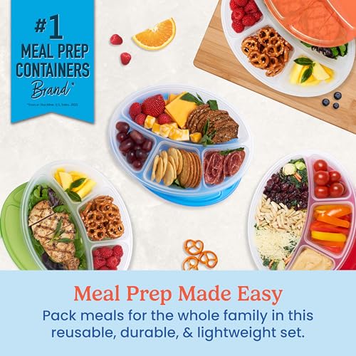 Bentgo Easyboxes 4-Compartment Oval Containers - Patented Design 8-Piece Set; 4 Trays & 4 Fitted Lids Seal in Freshness; Reusable Food Storage & Meal Prep BPA-Free Containers (Classic) - My Kitchen Products