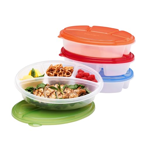 Bentgo Easyboxes 4-Compartment Oval Containers - Patented Design 8-Piece Set; 4 Trays & 4 Fitted Lids Seal in Freshness; Reusable Food Storage & Meal Prep BPA-Free Containers (Classic) - My Kitchen Products