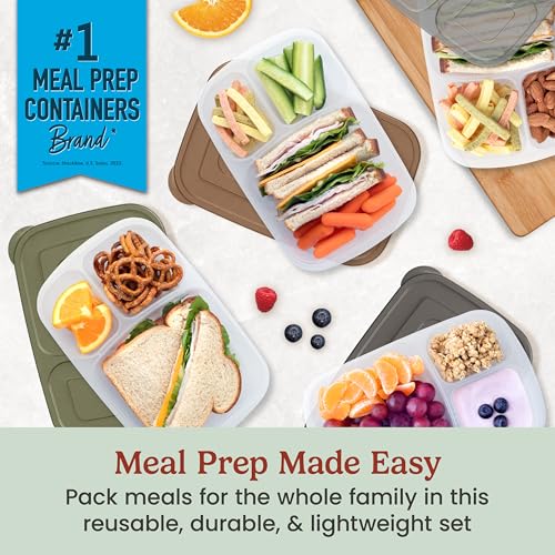 Bentgo Easyboxes - Original Stackable Lunch Boxes - Reusable 3-Compartment Food Containers for Kids and Adults - Bento Lunch Box for Meal Prep, School, & Work - BPA Free, (Earth Tones (4-Pack)) - My Kitchen Products