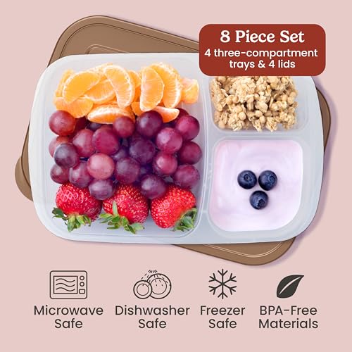 Bentgo Easyboxes - Original Stackable Lunch Boxes - Reusable 3-Compartment Food Containers for Kids and Adults - Bento Lunch Box for Meal Prep, School, & Work - BPA Free, (Earth Tones (4-Pack)) - My Kitchen Products