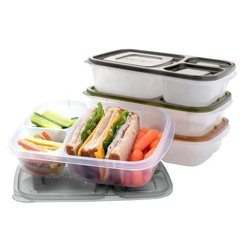 Bentgo Easyboxes - Original Stackable Lunch Boxes - Reusable 3-Compartment Food Containers for Kids and Adults - Bento Lunch Box for Meal Prep, School, & Work - BPA Free, (Earth Tones (4-Pack)) - My Kitchen Products