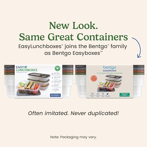 Bentgo Easyboxes - Original Stackable Lunch Boxes - Reusable 3-Compartment Food Containers for Kids and Adults - Bento Lunch Box for Meal Prep, School, & Work - BPA Free, (Earth Tones (4-Pack)) - My Kitchen Products