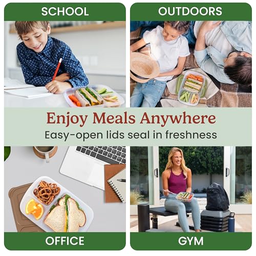 Bentgo Easyboxes - Original Stackable Lunch Boxes - Reusable 3-Compartment Food Containers for Kids and Adults - Bento Lunch Box for Meal Prep, School, & Work - BPA Free, (Earth Tones (4-Pack)) - My Kitchen Products