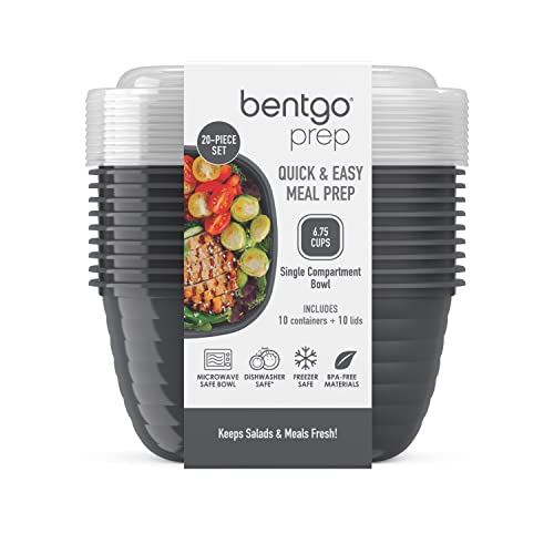 Bentgo Prep - 1-Compartment Bowls with Custom Fit Lids - Reusable, Microwaveable, Durable, PFAS & BPA-Free, Freezer and Dishwasher Safe Meal Prep Food Storage - 10 Bowls & 10 Lids (Graphite) - My Kitchen Products