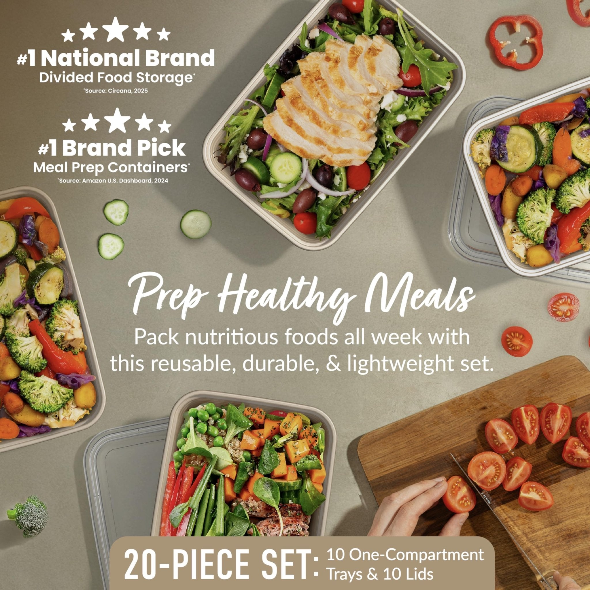 Bentgo Prep - 20-Piece 1-Compartment Reusable Meal Prep Containers with Lids, PFAS & BPA Free Materials, Durable, Microwave, Freezer, & Dishwasher Safe To Go Food Storage (Gold) - My Kitchen Products