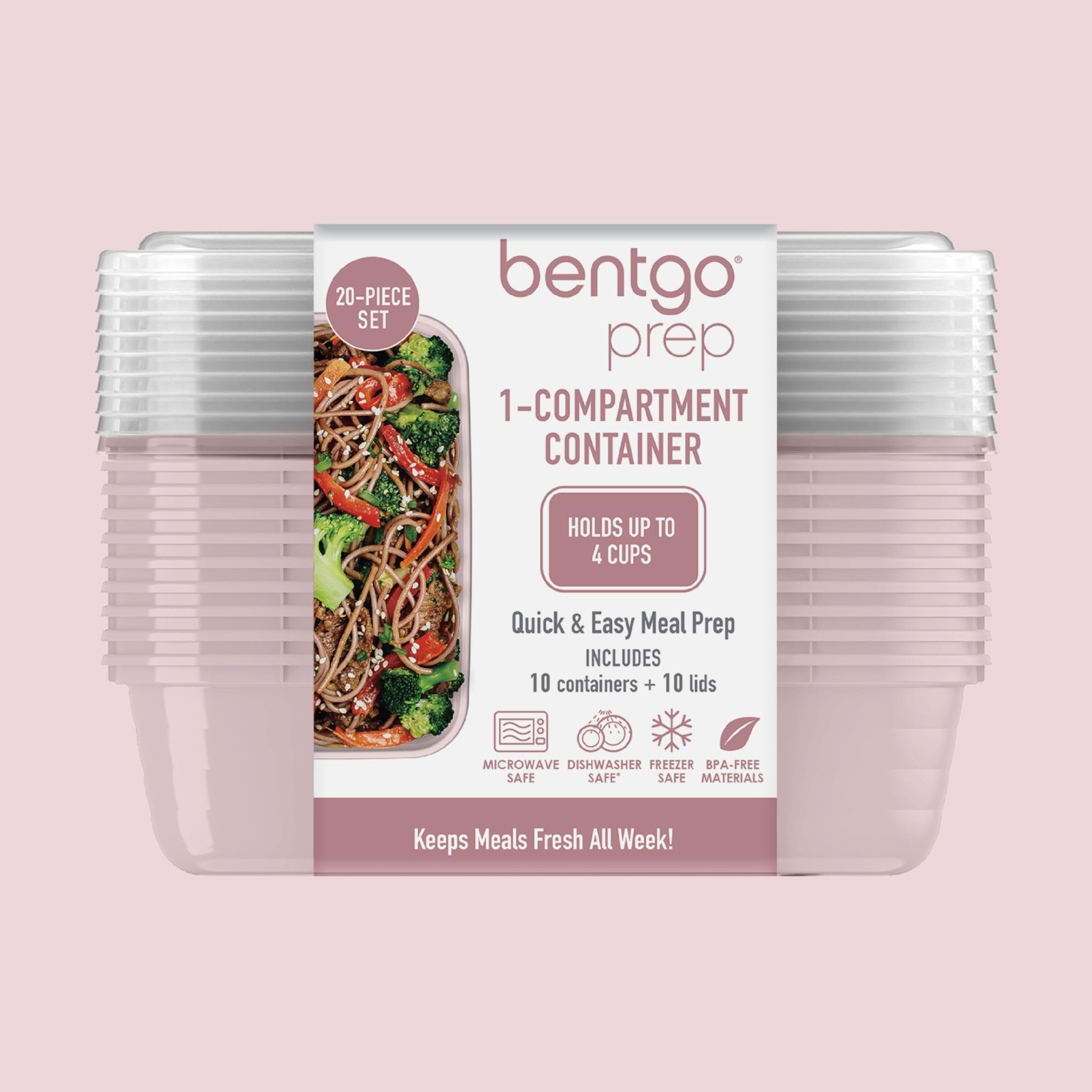 Bentgo Prep - 20-Piece 1-Compartment Reusable Meal Prep Containers with Lids, PFAS & BPA Free Materials, Durable, Microwave, Freezer, & Dishwasher Safe To Go Food Storage (Blush Pink) - My Kitchen Products