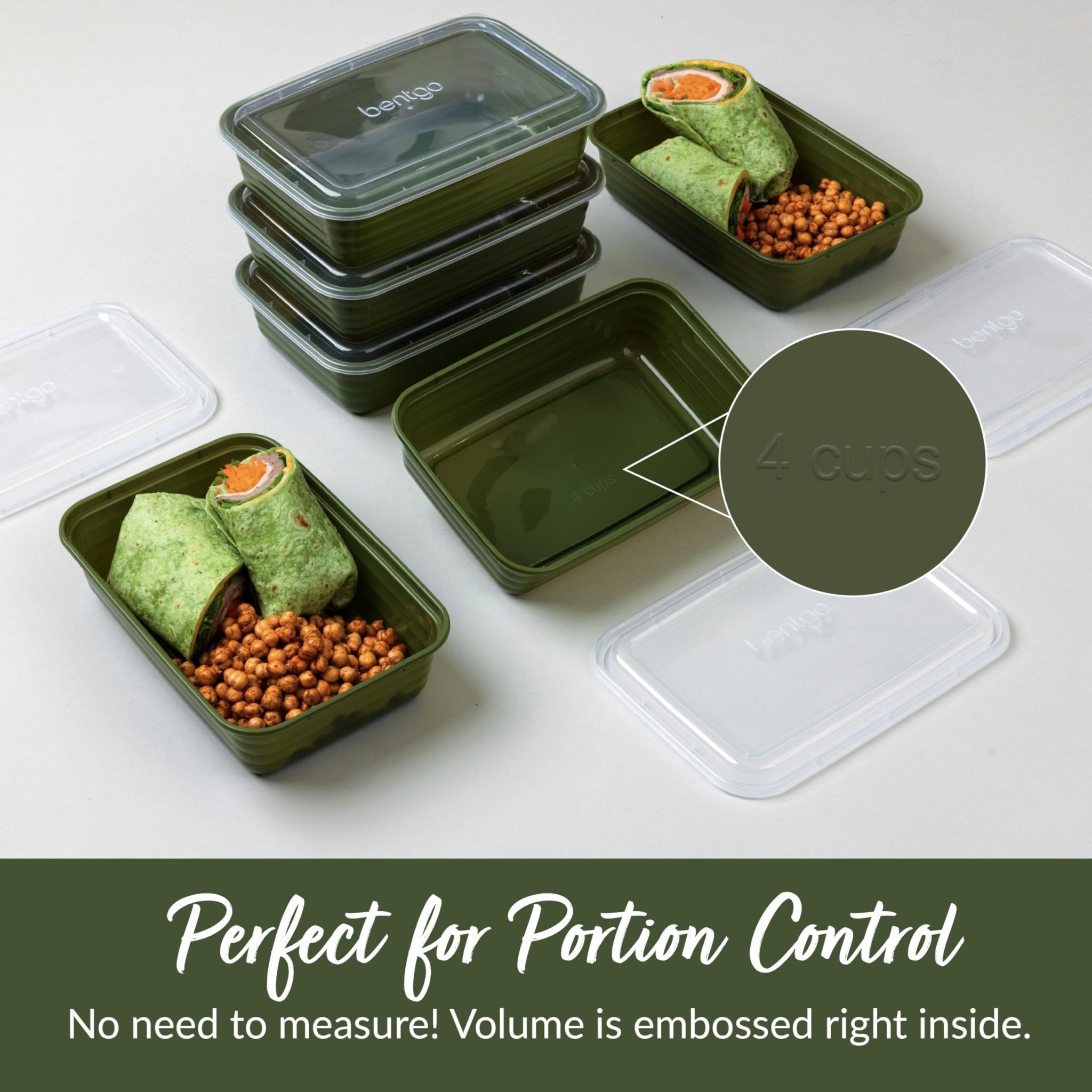 Bentgo Prep - 20-Piece 1-Compartment Reusable Meal Prep Containers with Lids, PFAS & BPA Free Materials, Durable, Microwave, Freezer, & Dishwasher Safe To Go Food Storage (Khaki Green) - My Kitchen Products