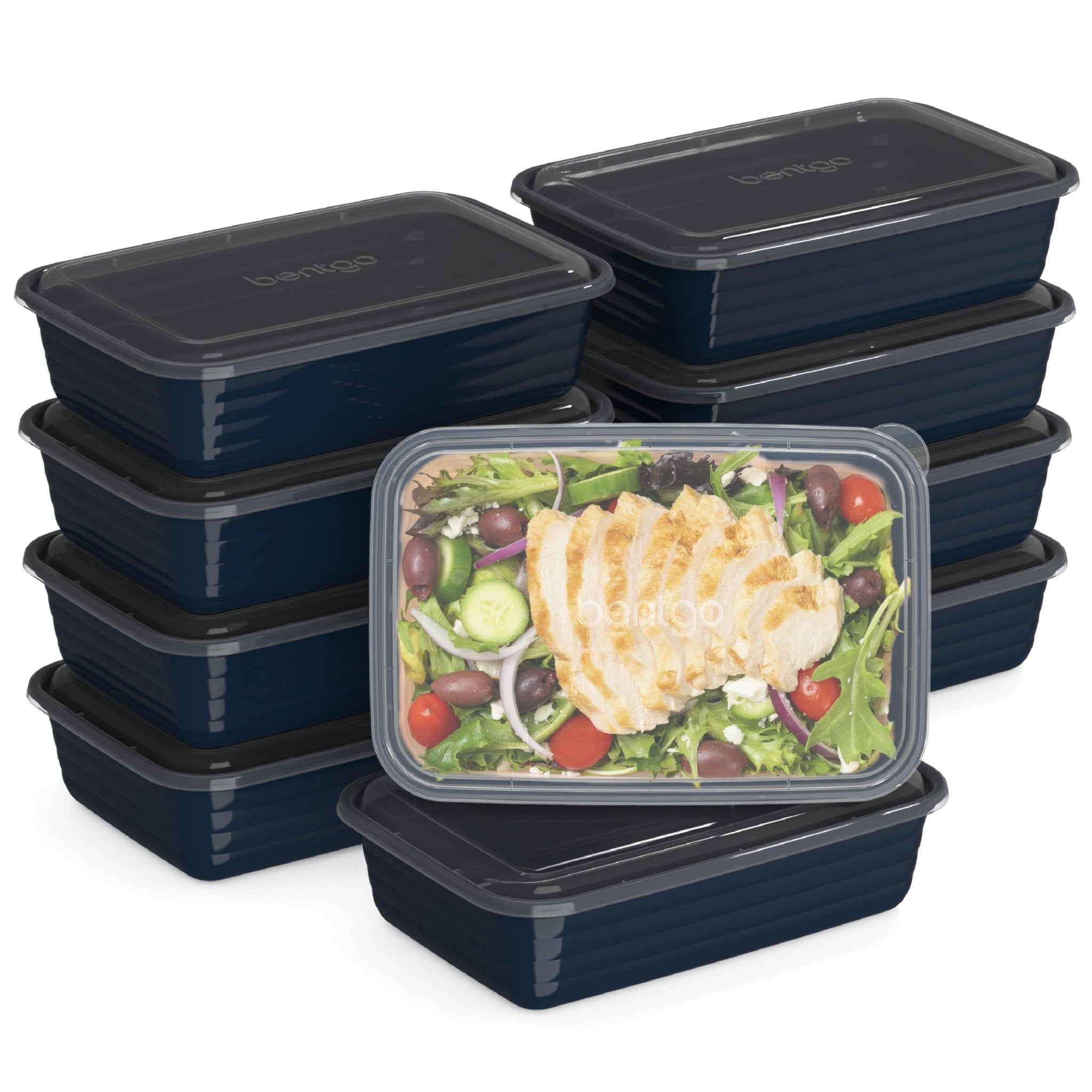Bentgo Prep - 20-Piece 1-Compartment Reusable Meal Prep Containers with Lids, PFAS & BPA Free Materials, Durable, Microwave, Freezer, & Dishwasher Safe To Go Food Storage (Navy Blue) - My Kitchen Products