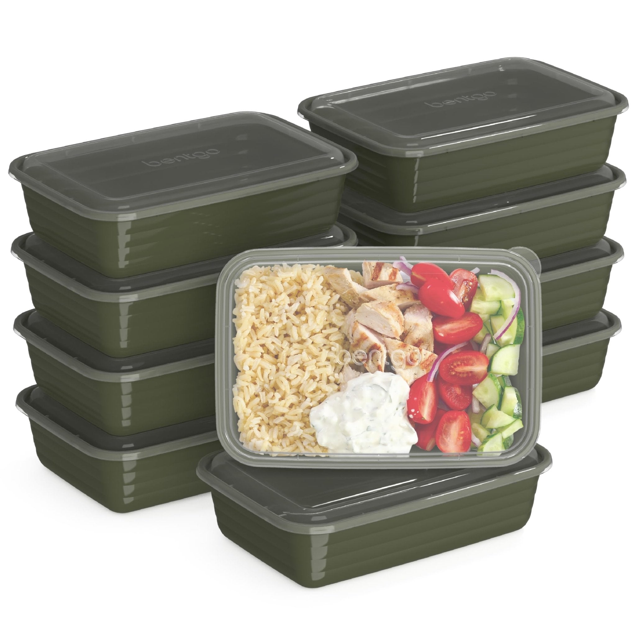 Bentgo Prep - 20-Piece 1-Compartment Reusable Meal Prep Containers with Lids, PFAS & BPA Free Materials, Durable, Microwave, Freezer, & Dishwasher Safe To Go Food Storage (Khaki Green) - My Kitchen Products