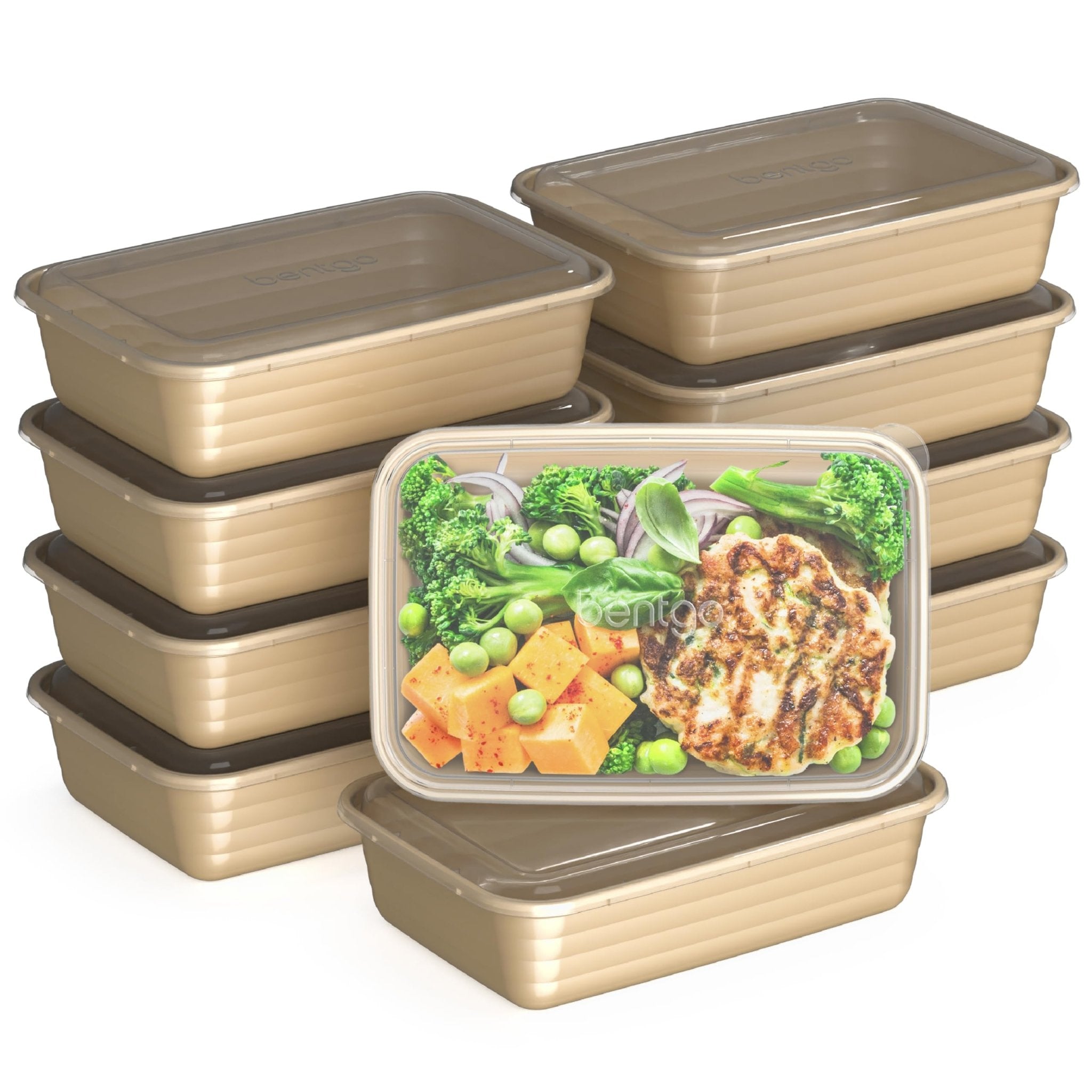 Bentgo Prep - 20-Piece 1-Compartment Reusable Meal Prep Containers with Lids, PFAS & BPA Free Materials, Durable, Microwave, Freezer, & Dishwasher Safe To Go Food Storage (Gold) - My Kitchen Products