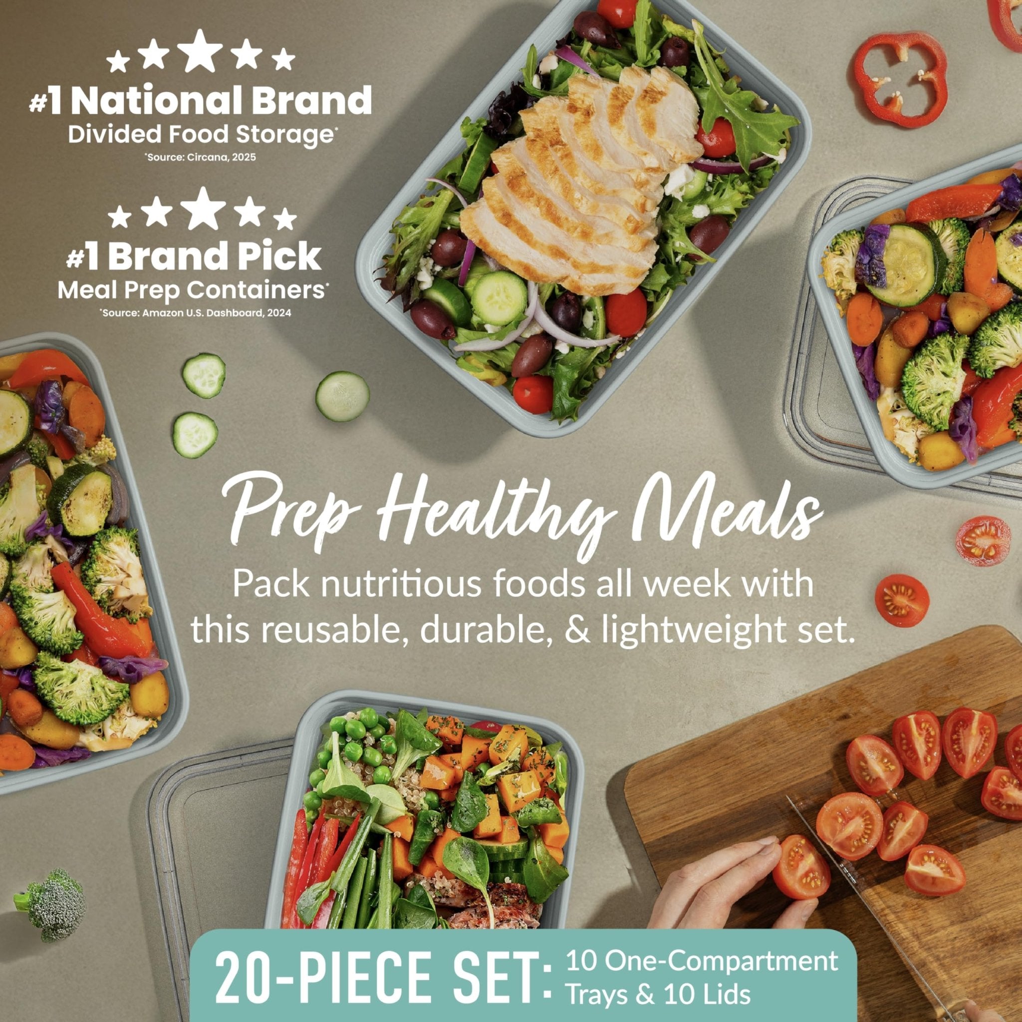 Bentgo Prep - 20-Piece 1-Compartment Reusable Meal Prep Containers with Lids, PFAS & BPA Free Materials, Durable, Microwave, Freezer, & Dishwasher Safe To Go Food Storage (Mint) - My Kitchen Products