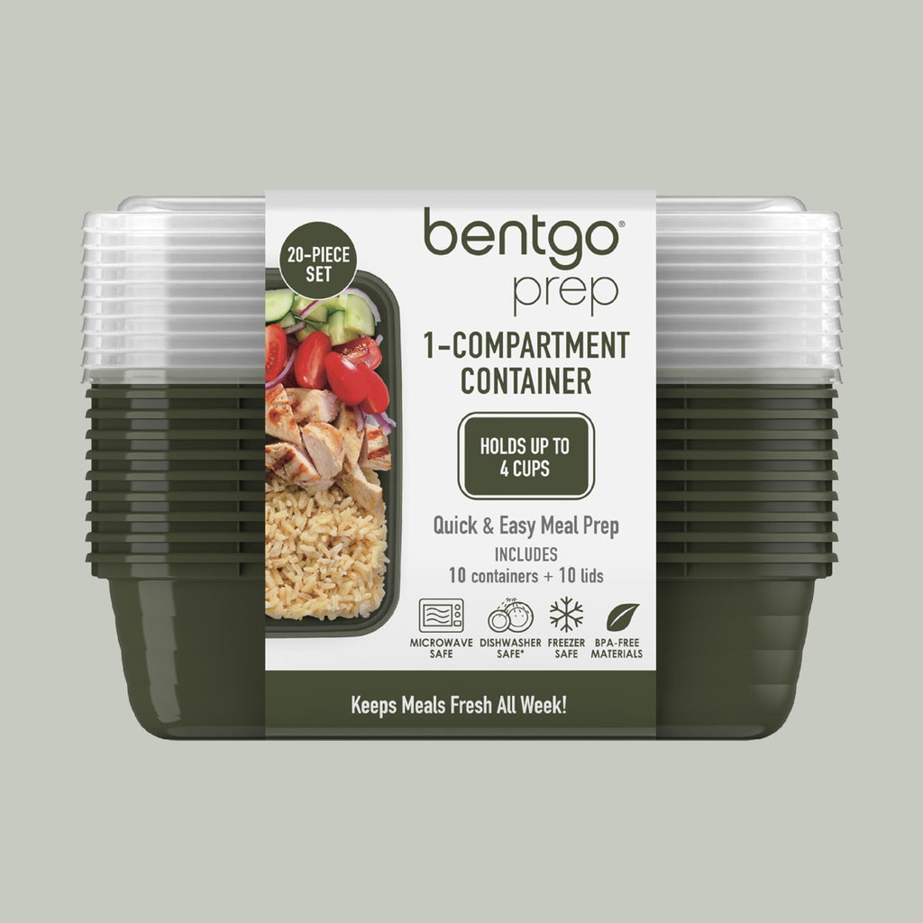 Bentgo Prep - 20-Piece 1-Compartment Reusable Meal Prep Containers with Lids, PFAS & BPA Free Materials, Durable, Microwave, Freezer, & Dishwasher Safe To Go Food Storage (Khaki Green) - My Kitchen Products