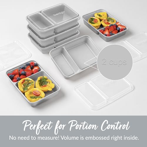 Bentgo Prep - 20-Piece 2-Compartment Reusable Meal Prep Containers with Lids, PFAS & BPA Free Materials, Durable, Microwave, Freezer, & Dishwasher Safe To Go Food Storage (Silver) - My Kitchen Products