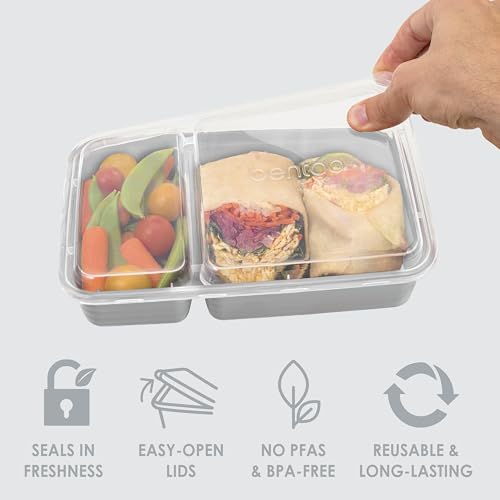 Bentgo Prep - 20-Piece 2-Compartment Reusable Meal Prep Containers with Lids, PFAS & BPA Free Materials, Durable, Microwave, Freezer, & Dishwasher Safe To Go Food Storage (Silver) - My Kitchen Products