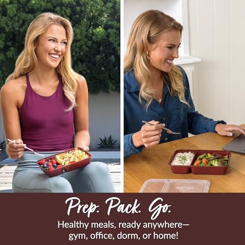 Bentgo Prep - 20-Piece 2-Compartment Reusable Meal Prep Containers with Lids, PFAS & BPA Free Materials, Durable, Microwave, Freezer, & Dishwasher Safe To Go Food Storage (Burgundy) - My Kitchen Products