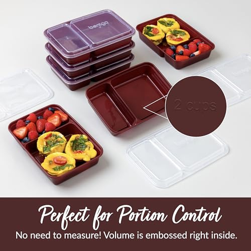 Bentgo Prep - 20-Piece 2-Compartment Reusable Meal Prep Containers with Lids, PFAS & BPA Free Materials, Durable, Microwave, Freezer, & Dishwasher Safe To Go Food Storage (Burgundy) - My Kitchen Products