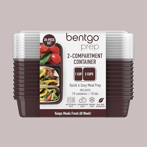 Bentgo Prep - 20-Piece 2-Compartment Reusable Meal Prep Containers with Lids, PFAS & BPA Free Materials, Durable, Microwave, Freezer, & Dishwasher Safe To Go Food Storage (Burgundy) - My Kitchen Products