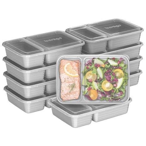 Bentgo Prep - 20-Piece 2-Compartment Reusable Meal Prep Containers with Lids, PFAS & BPA Free Materials, Durable, Microwave, Freezer, & Dishwasher Safe To Go Food Storage (Silver) - My Kitchen Products