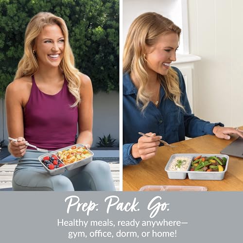 Bentgo Prep - 20-Piece 2-Compartment Reusable Meal Prep Containers with Lids, PFAS & BPA Free Materials, Durable, Microwave, Freezer, & Dishwasher Safe To Go Food Storage (Silver) - My Kitchen Products