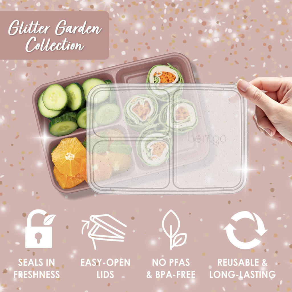 Bentgo Prep - 20-Piece 3-Compartment Reusable Meal Prep Containers with Lids, PFAS & BPA Free Materials, Durable, Microwave, Freezer, & Dishwasher Safe To Go Food Storage (Rosette Glitter) - My Kitchen Products