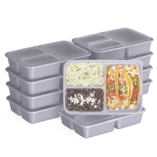 Bentgo Prep, 20-Piece 3-Compartment Reusable Meal Prep Containers with Lids, PFAS & BPA Free Materials, Durable