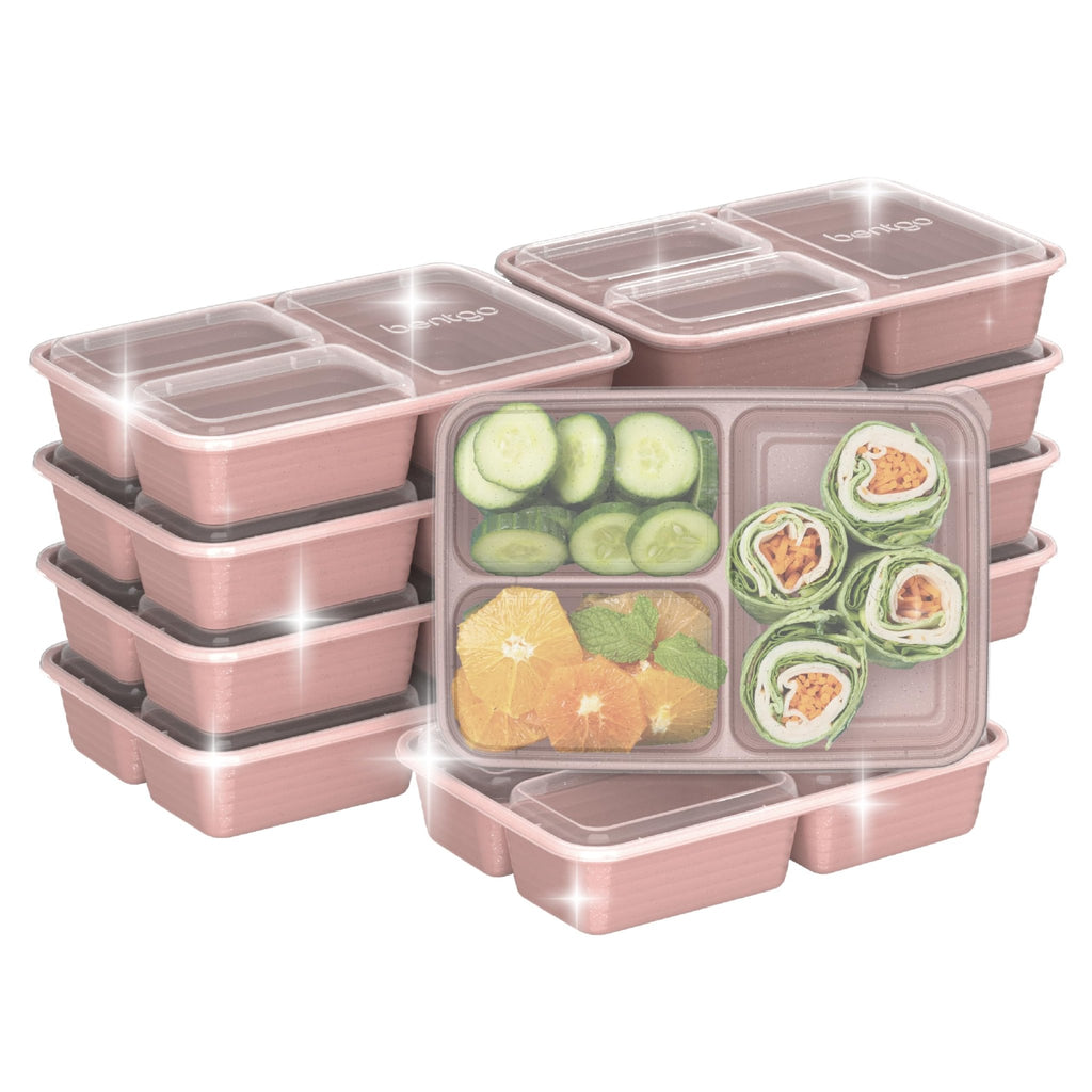 Bentgo Prep, 20-Piece 3-Compartment Reusable Meal Prep Containers with Lids, PFAS & BPA Free Materials, Durable
