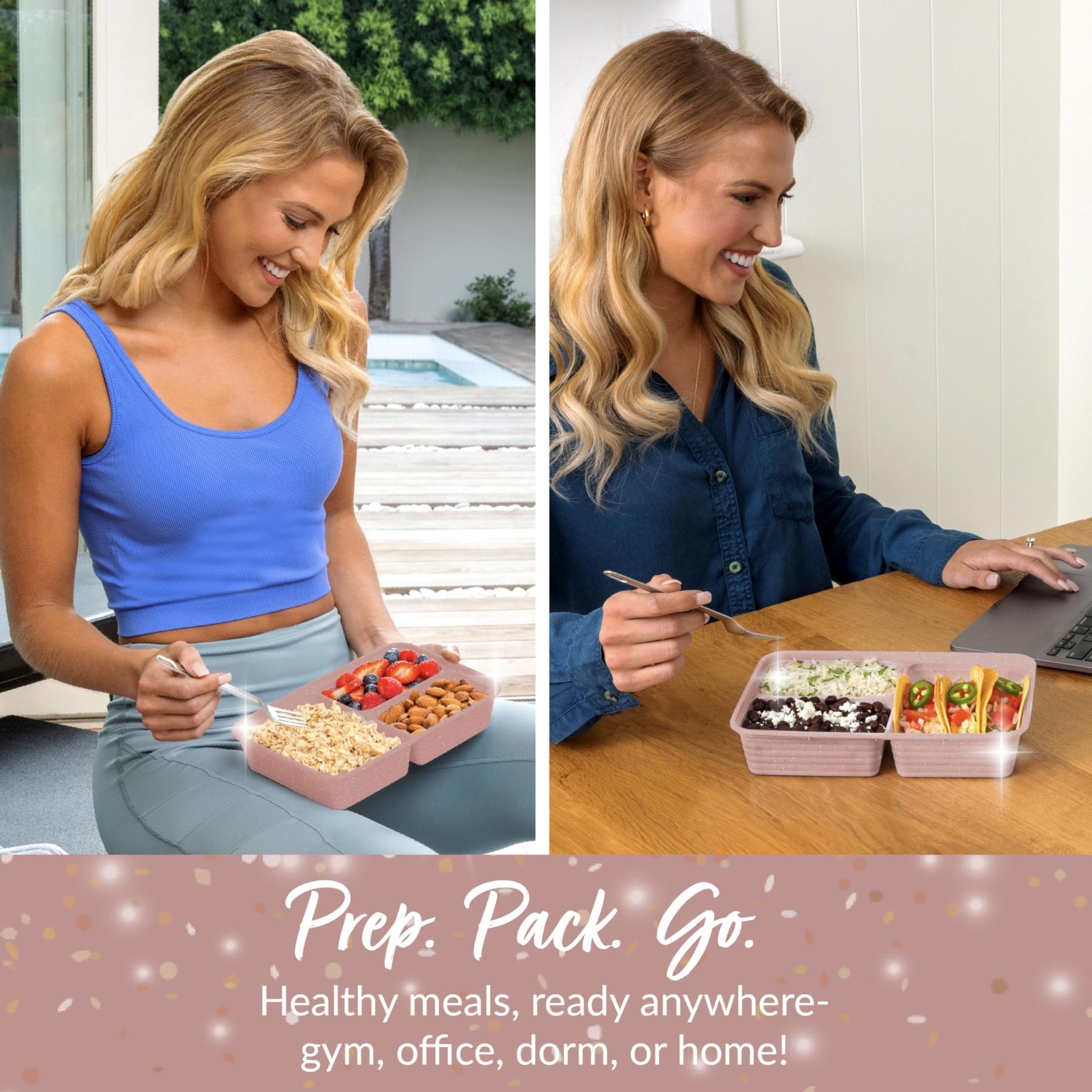 Bentgo Prep - 20-Piece 3-Compartment Reusable Meal Prep Containers with Lids, PFAS & BPA Free Materials, Durable, Microwave, Freezer, & Dishwasher Safe To Go Food Storage (Rosette Glitter) - My Kitchen Products